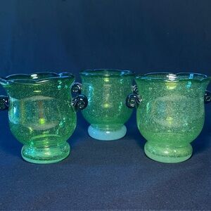 Green Glass Candle Holders Set